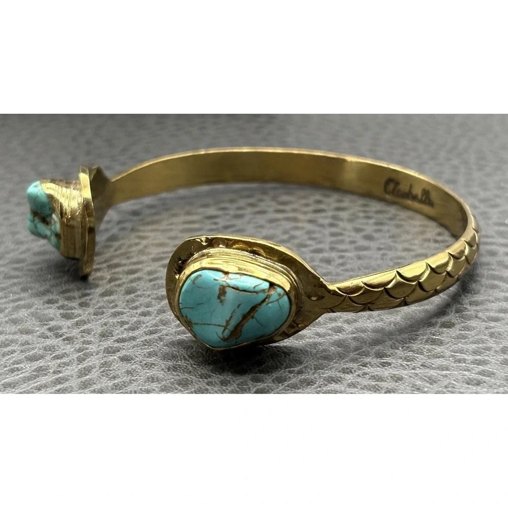 Cleobella Blue Turquoise Stone Mermaid Scale Pattern Cuff Bracelet 7.25